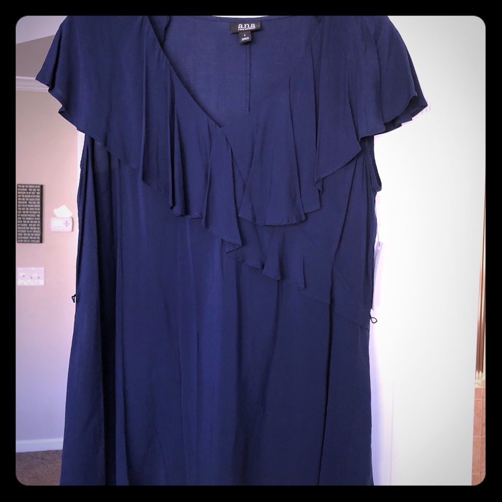 a.n.a Navy Short Sleeve Blouse